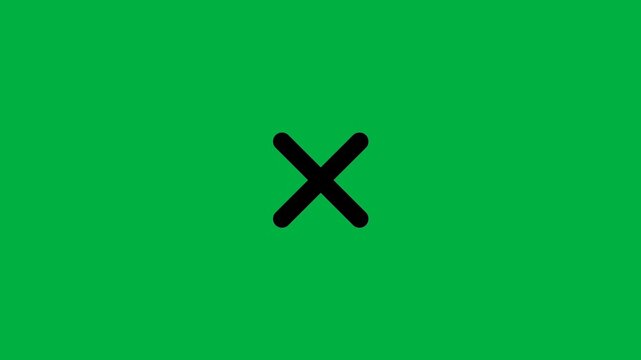 A black "X" symbol is centered against a vibrant green background.