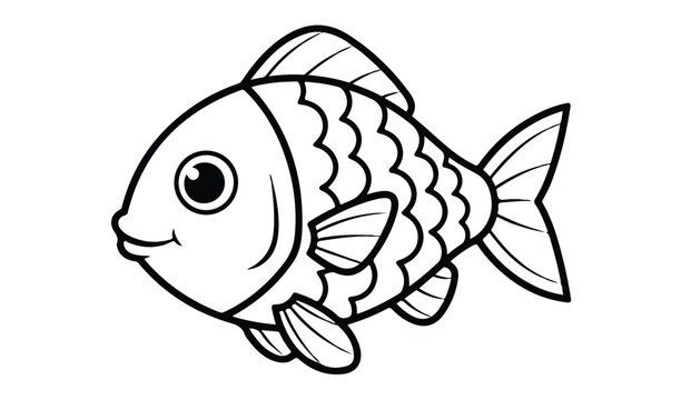 Cute cartoon fish outline for coloring book or children s illustration