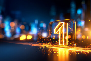 Digital countdown display with glowing number one and vibrant background lights