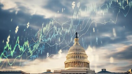 Capitol building with financial data and market charts overlayed - Powered by Adobe
