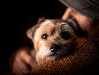 Emotional bond with pet captured in warm embrace, showcasing love and companionship