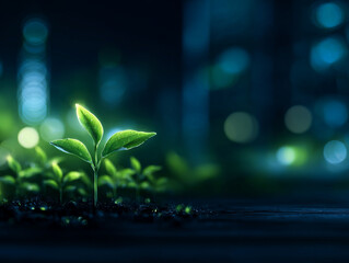 Fresh green seedlings growing in dark soil, symbolizing hope and sustainability in nature