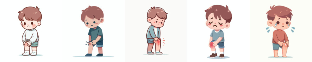 vector of a little boy with knee pain