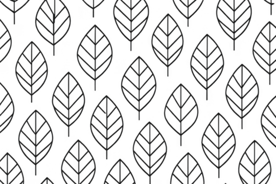 Repeating leaves line art seamless pattern on transparent background