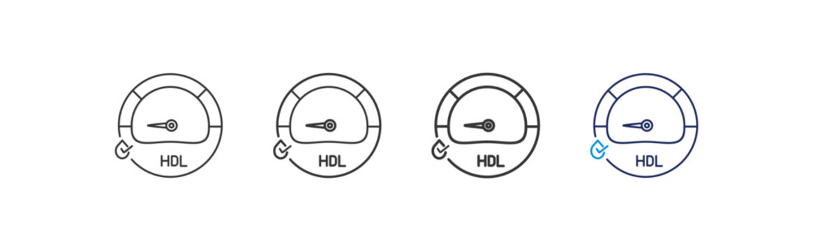 collection of low hdl cholesterol icon set illustrations, diagnosis, metabolic syndrome problems, with different line thickness and color variations on a white background