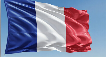 Fototapeta premium The Beautiful Tricolour Flag of France Waving in the Wind