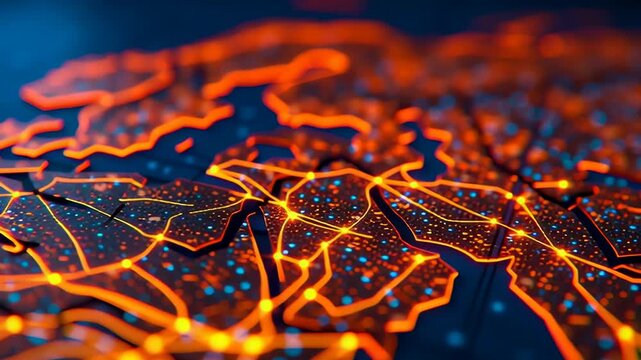 Modern high speed train, illuminated map of European rail networks