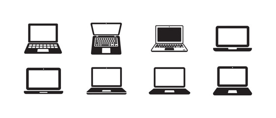 Minimalist laptop icon, Laptop icon silhouette,  blank screen isolated on white background, Vector illustration EPS 10.