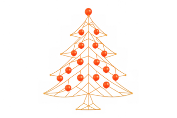 Abstract geometric christmas tree with red baubles, celebrating festive holidays and seasonal cheer on transparent background