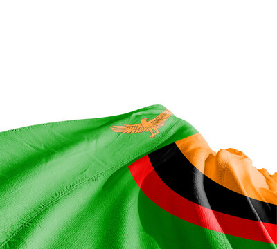 Zambia flag waving on white background with clipping path. Cliping path is easily cutout the flag. Zambia national flag for independence day.