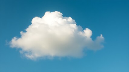Single fluffy cloud in a vast blue sky, serene atmosphere.