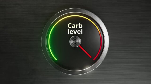 closeup of nutritional measurement device, metallic plate displays colorful arc and needle for carbs, nutrition expert tracks carbohydrate fueling during athlete training with precise gauge