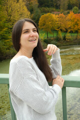 Authentic Outdoor Portrait of Real Confident Woman in Fall Nature.