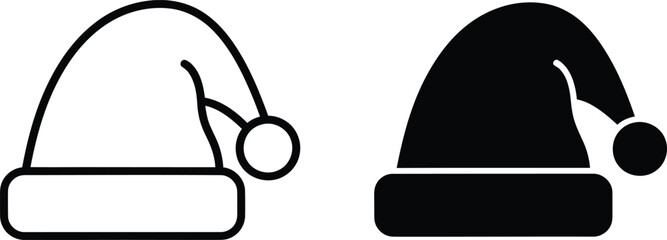 Two icons of a Santa hat, one in outline and the other filled in black, representing Christmas and holiday themes.