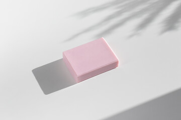 Pink soap bar mockup, shadow overlay, sunlight