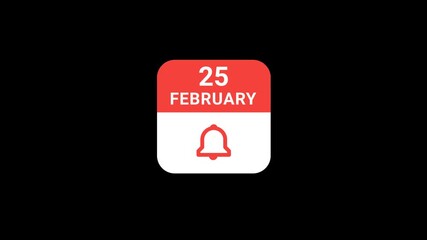 25 February Calendar with Notification Bell Animation | Event Reminder Concept