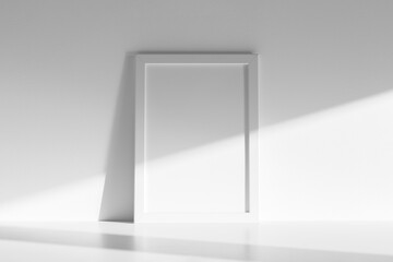 White frame mockup, shadow overlay, direct sunlight