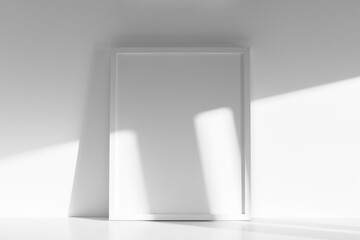 Fototapeta premium White frame mockup, shadow overlay, direct sunlight