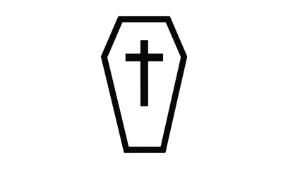 Fototapeta premium Simple outline of a coffin with a cross symbol