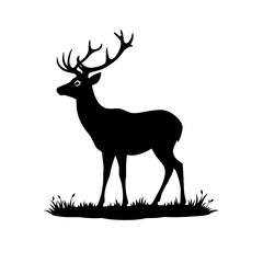 silhouette of a majestic stag standing in grass against a white background