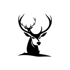 elegant black and white deer head illustration with geometric accents