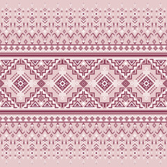 Obraz premium Classic pink tribal design with horizontal stripes and detailed geometric motifs. Inspired by indigenous textiles and perfect for ethnic backgrounds.