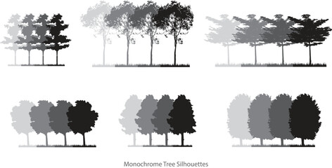 Obraz premium Set of tree silhouettes isolated on white background for design and decoration