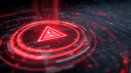 Futuristic user interface with red alert on suspicious transaction, holographic grid background, AI fintech protection