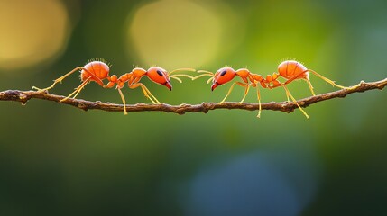 Ants collectively building bridges, demonstrating teamwork spirit, perseverance and unity. Suitable for educational materials, inspirational posters, team culture promotion and public welfare ads