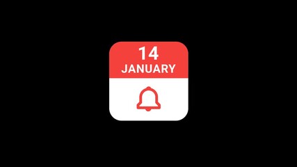 14 January Calendar with Notification Bell Animation | Event Reminder Concept