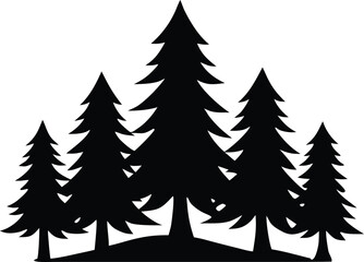 Pine trees silhouette icon. Simple wilderness and park vector graphic.
