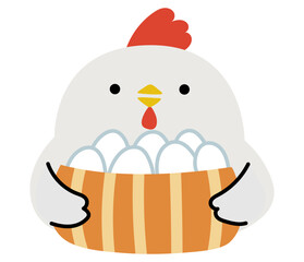 たくさんの卵を持っているニワトリのイラスト