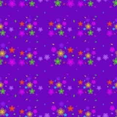 Seamless Vector Floral Pattern on Vibrant Purple Background, Bright Abstract Flower Design