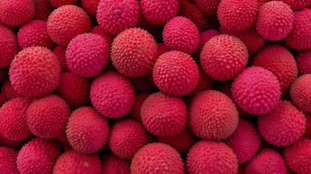 A pile of red lychee fruits with rough, bumpy skins.
