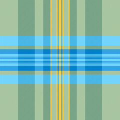 Seamless plaid pattern with blue, green, and yellow stripes. Textile design perfect for backgrounds, apparel, or creative projects. Versatile and eyecatching.