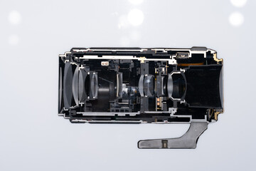 Cross-sectional disassembly of a precision optical camera lens