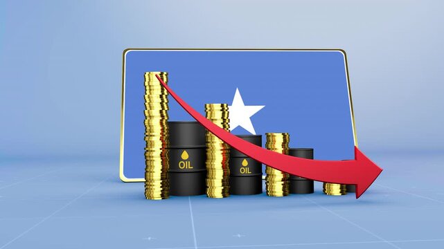 Somalia Flag Economy Declining with Falling Oil Prices and Downward Trending Arrow