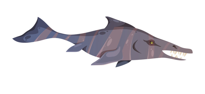 Extinct dinosaur from Mosasaurus family. Vector isolated Tylosaurus or Hainosaurus marine predatory animal with teeth and fins. Prehistoric character from ancient times swimming in water
