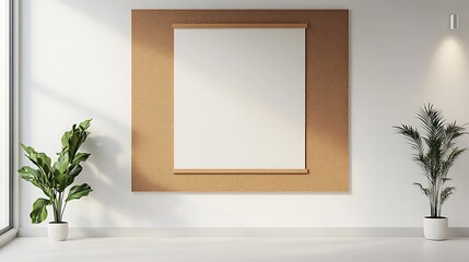 Blank canvas on a cork board in a modern room