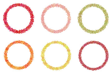 フルーツカラーの円形点描フレーム　中心部透過　png　背景透過　グラフィック素材　セット
