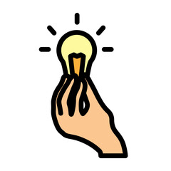 Hand With Lightbulb Vector Filled Icon Design