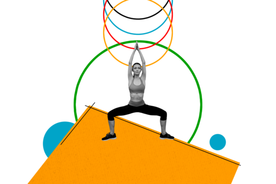 Collage picture sketch of athletic woman practicing yoga gymnastics isolated on painted creative background