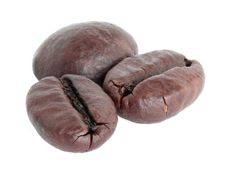 Roasted Coffee Beans in full focus, isolated on transparent background