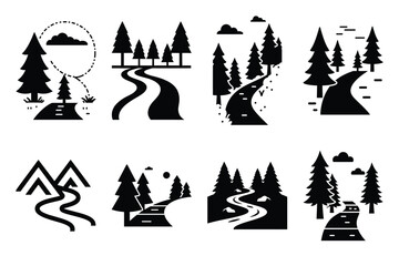 nature trail silhouette vector illustration icon set