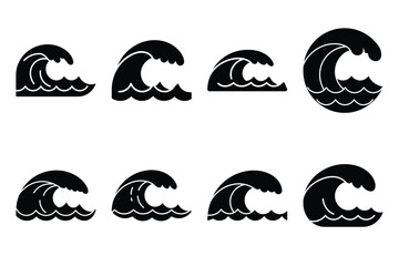 ocean wave silhouette vector illustration icon set