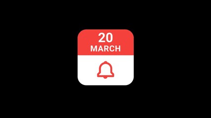 20 March Calendar with Notification Bell Animation | Event Reminder Concept