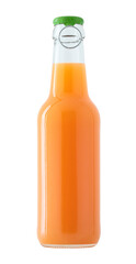 Glass bottle of fresh orange juice, isolated on a transparent background