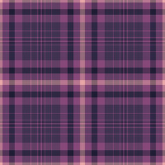 Romantic background tartan texture, warmth check vector plaid. Sketch textile seamless fabric pattern in purple and pink colors.