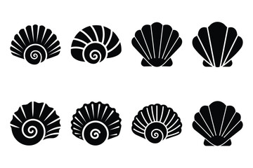 seashell silhouette vector illustration icon set