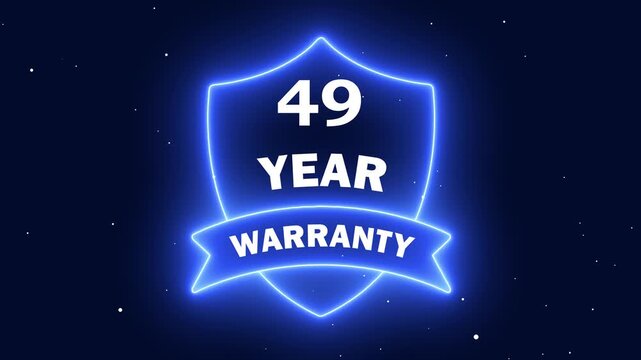glowing forty nine year guarantee sign. animated neon emblem showing 49 years. digital marketing badge for extended warranty.